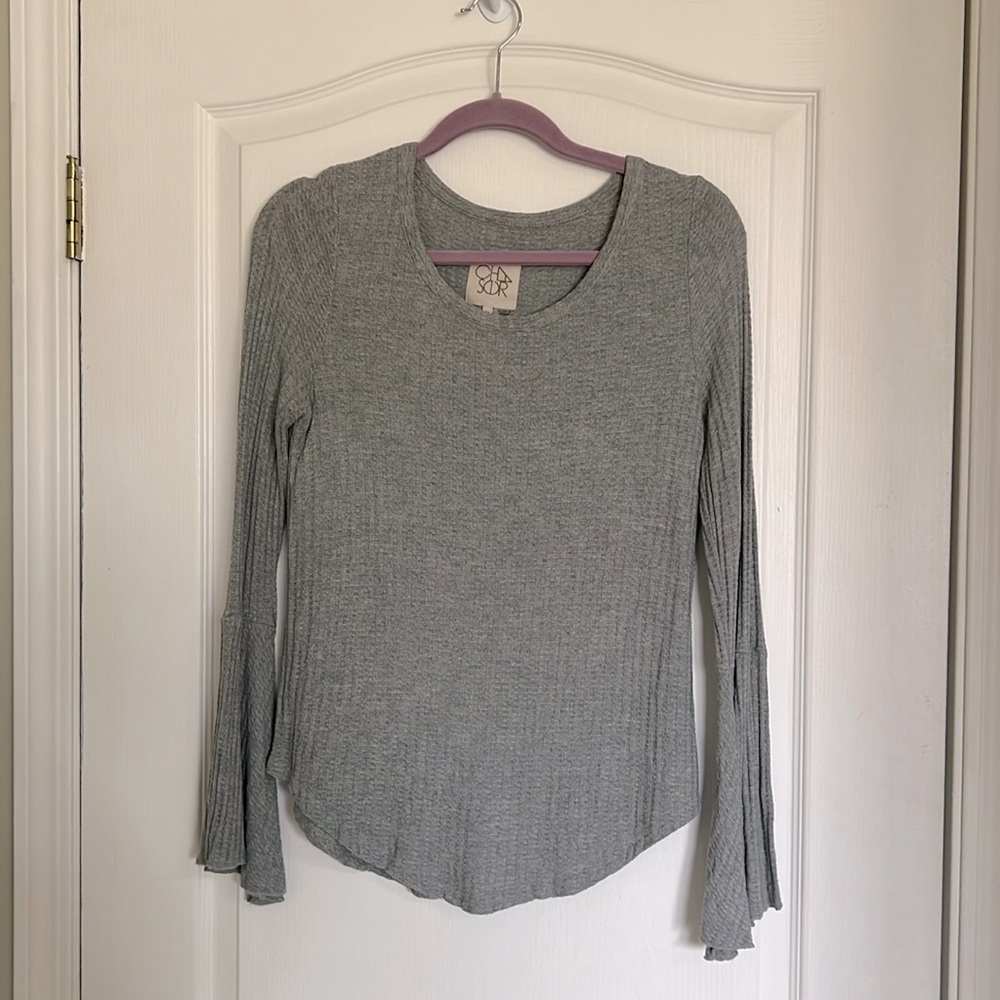 Long, bell sleeve, waffle knit top